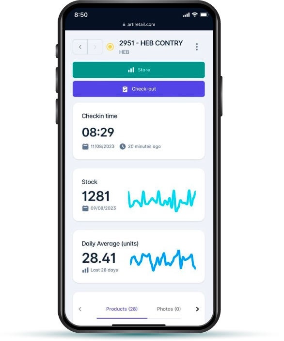 Portal del promotor de ARTI: check-in, stock y promedio diario